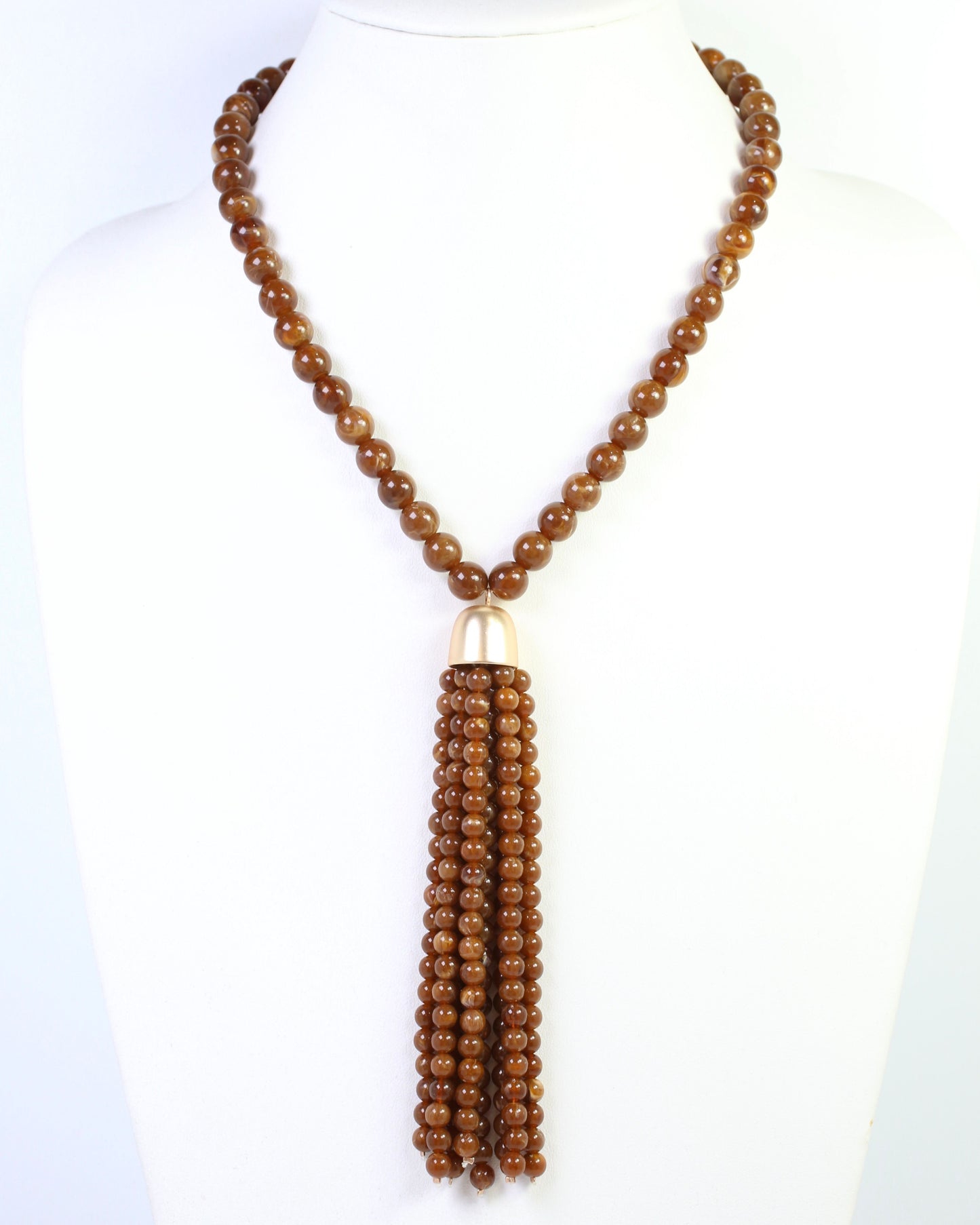 Mila Beaded Tassel Necklace Brown