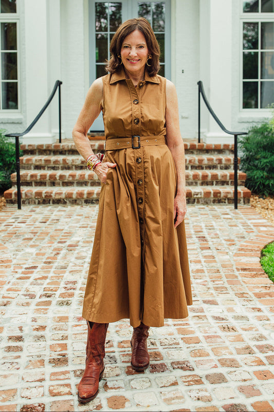 Miranda Brown Button Front Midi Dress
