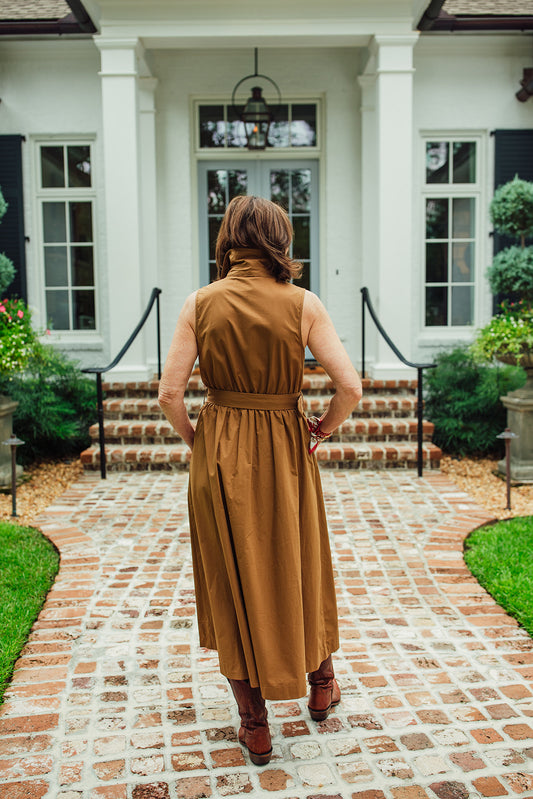 Miranda Brown Button Front Midi Dress