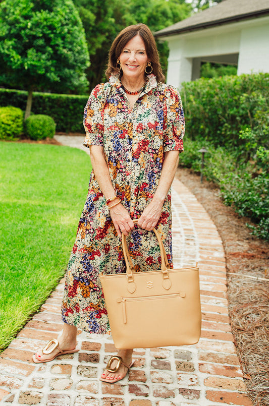 Margaux  Floral Poplin Ruffled Collar Midi Dress