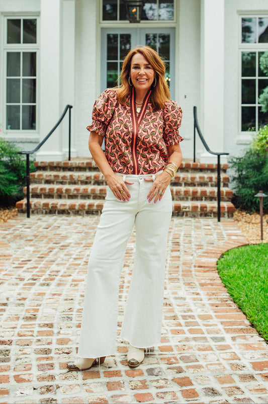Marissa Abstract Print Top- Rust