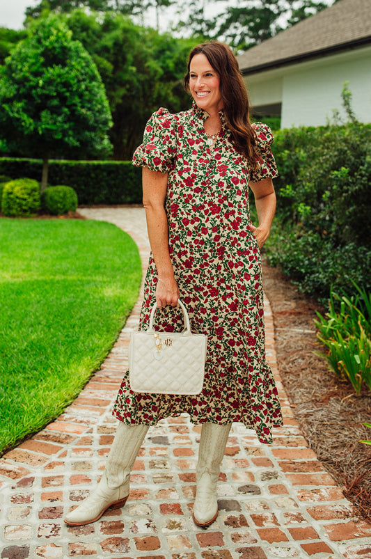 Amelie Ecru Floral Print Midi Dress