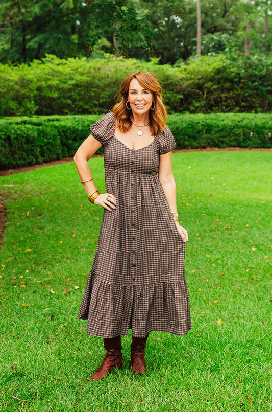 Natalie Brown Plaid Maxi Dress