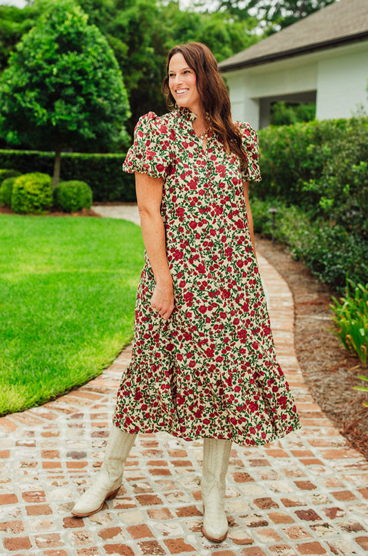 Amelie Ecru Floral Print Midi Dress