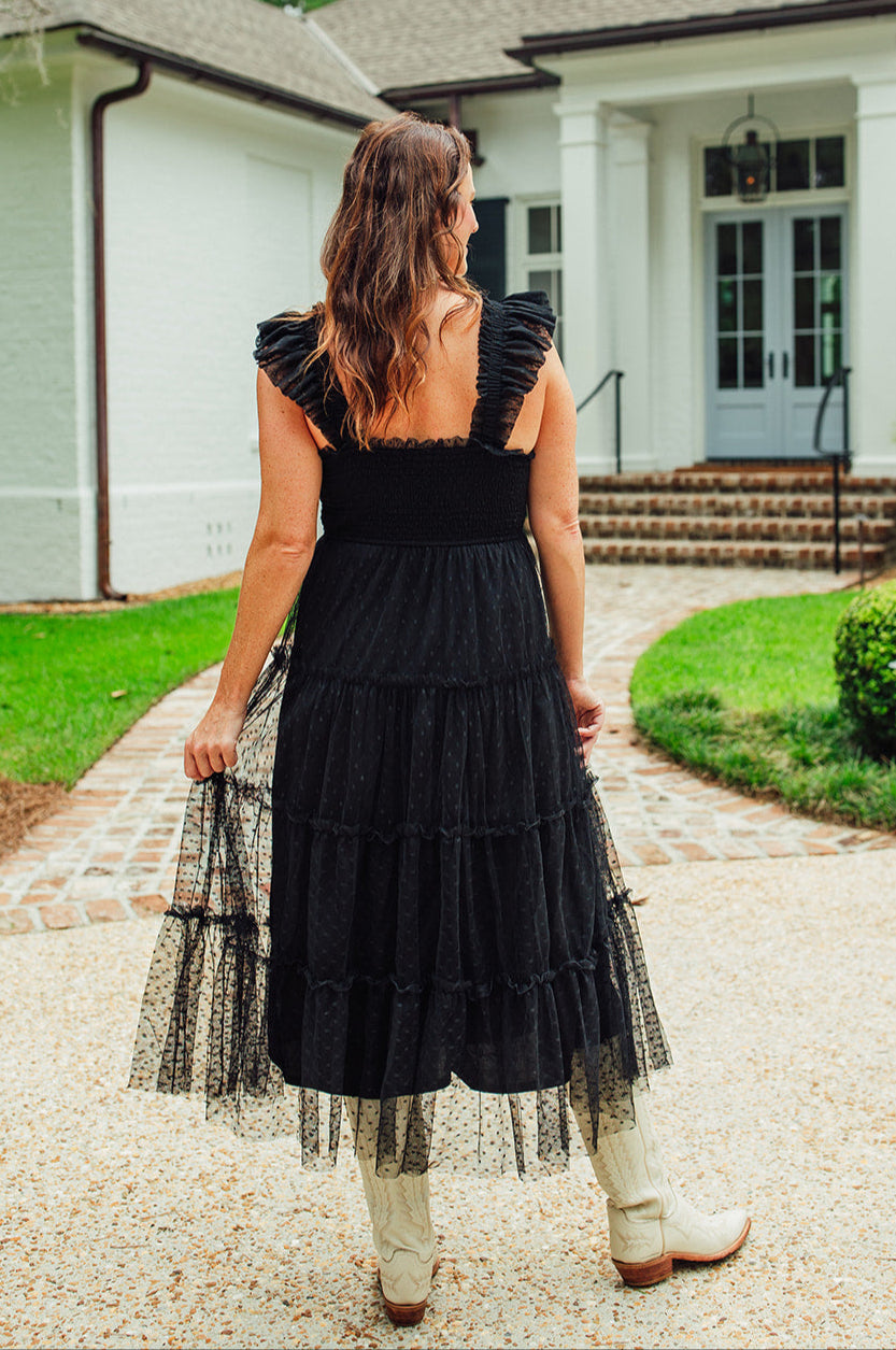 Rowan Dotted Midi Dress- Black