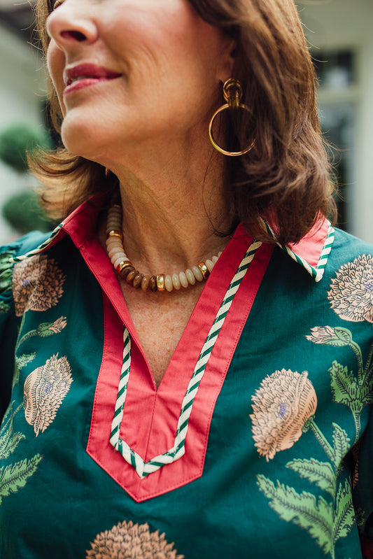 Northlake Floral Top with Collar- Hunter