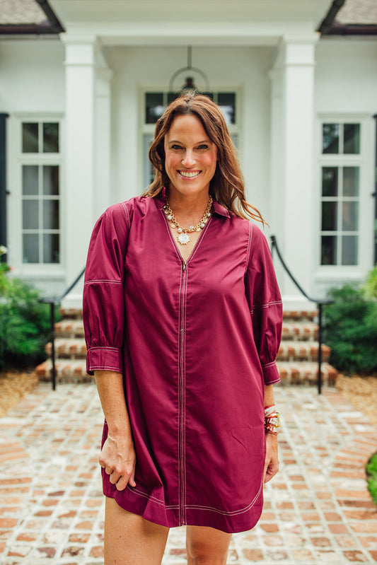 Gemma Burgundy Zipper Front Dress