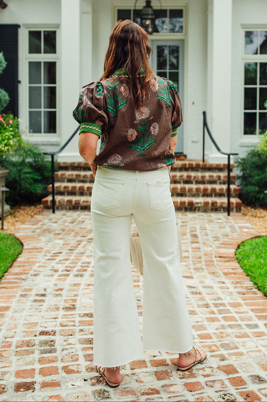 Risen Jeans Mid Rise Wide Leg- Cream