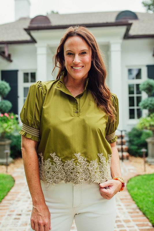 Allee Embroidered Top- Olive