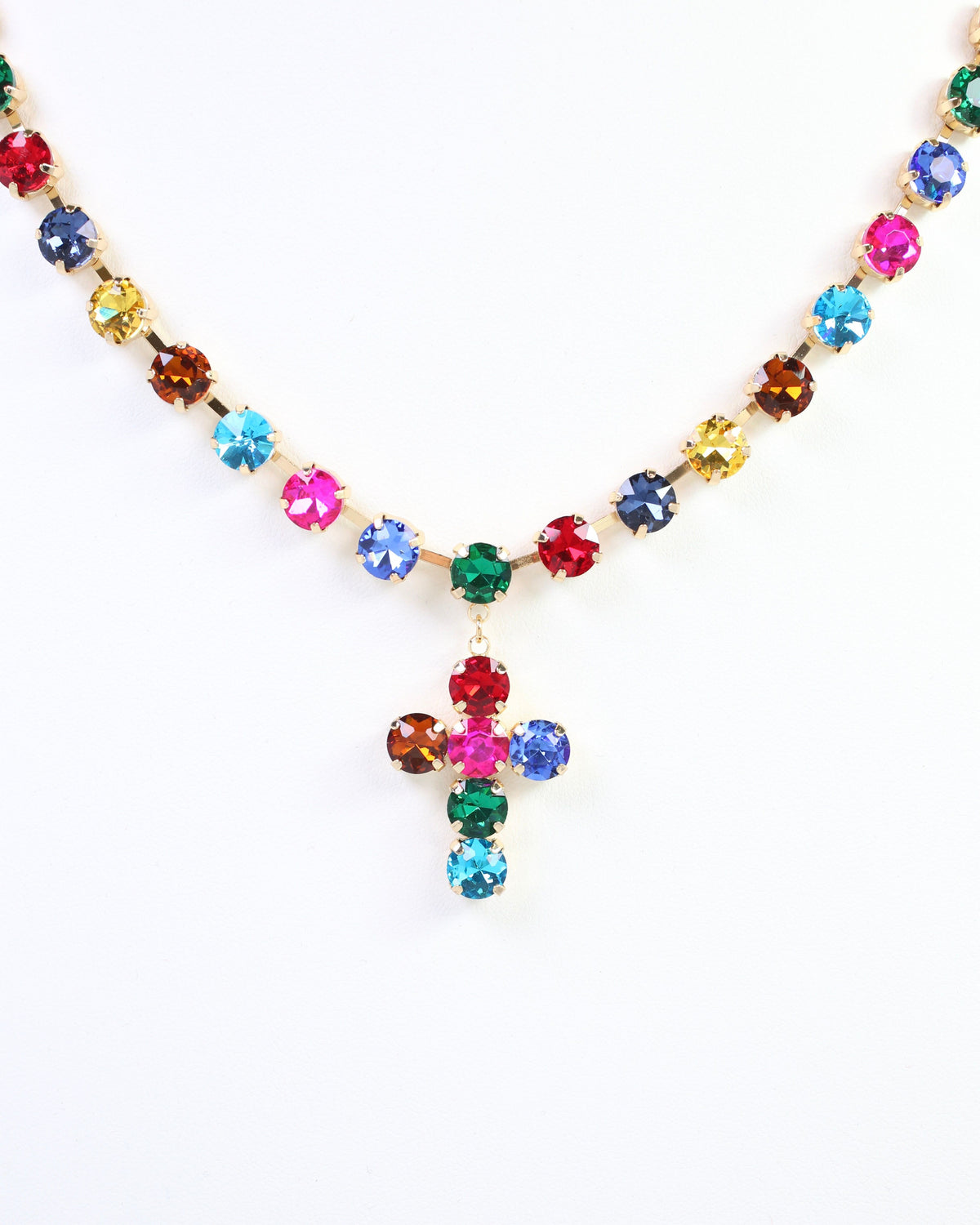 Melville Crystal  Cross Necklace Dark Multi