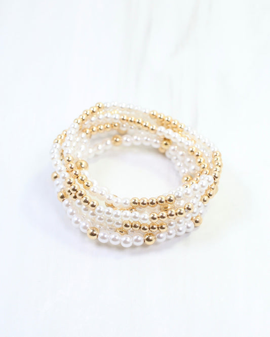 Camila Beaded Pearl Bracelet Set Gold
