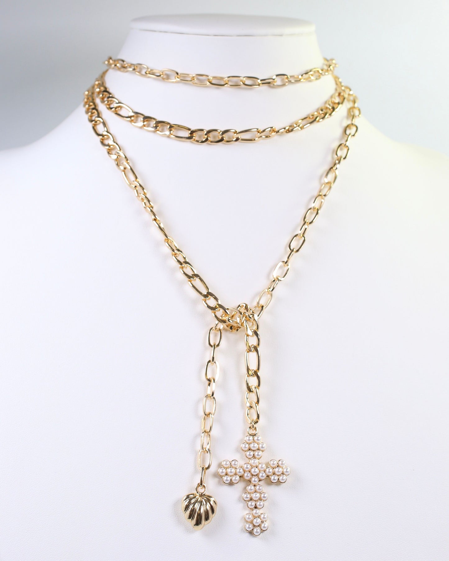 Amora Cross Lariat Chain Necklace Gold