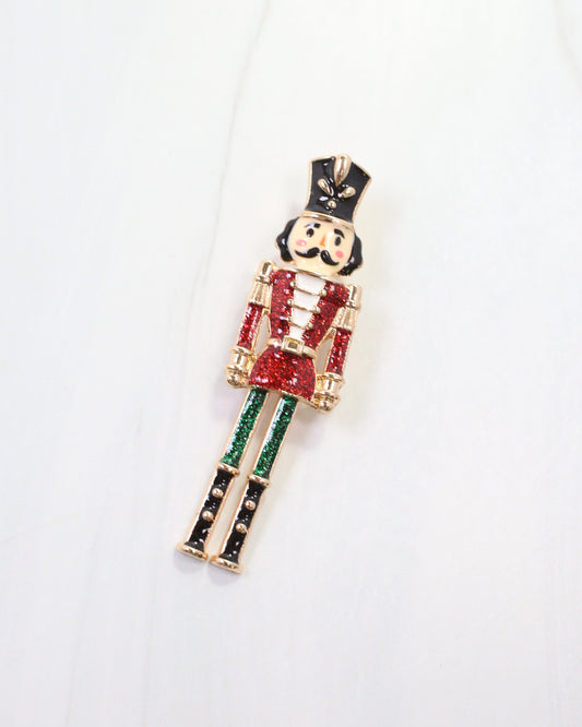 Naughty or Nice Nutcracker Brooch Red