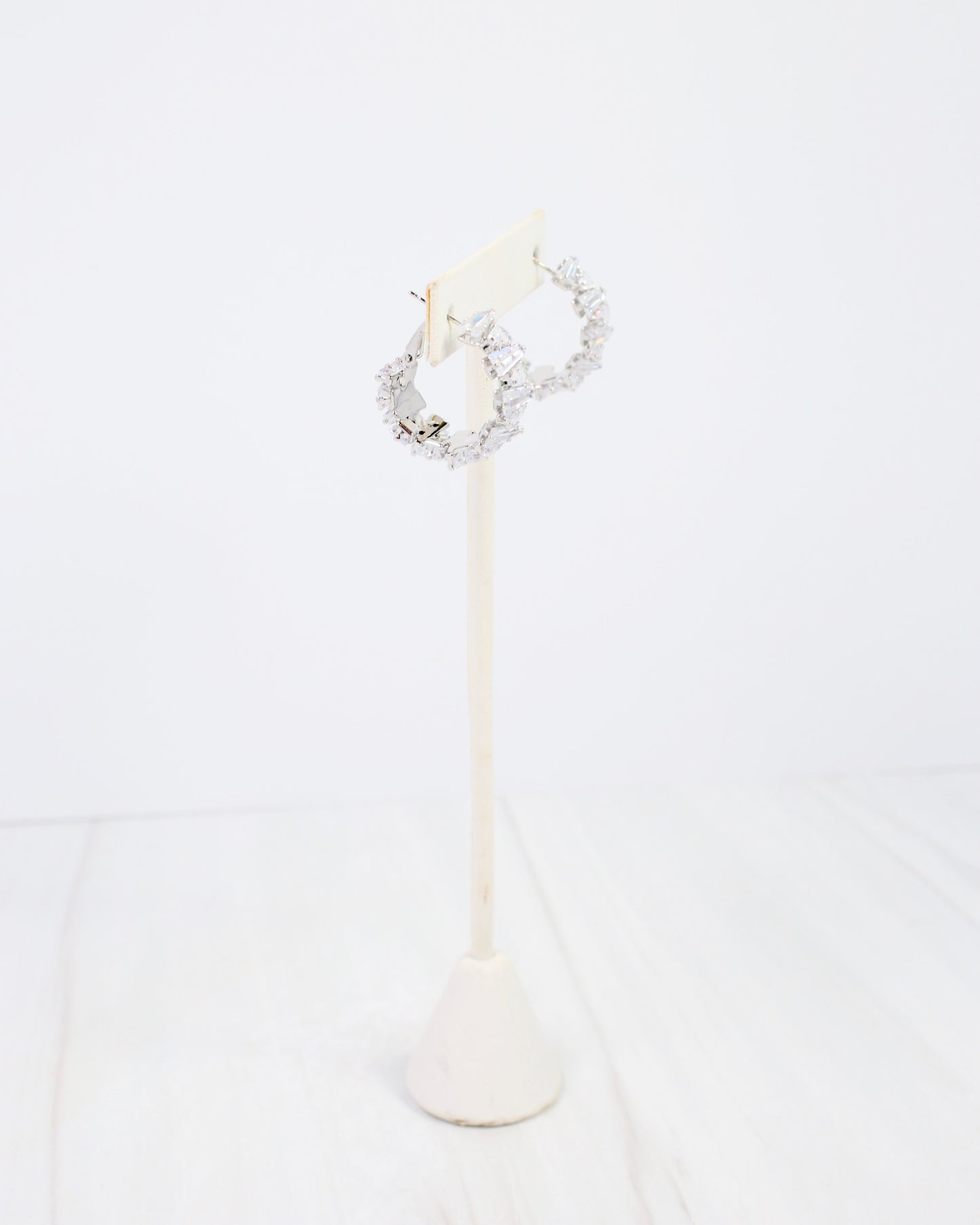 Fredonia Crystal Latchback Hoop Silver