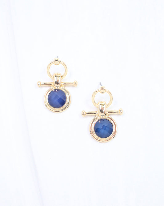 May Faceted Post Earring Navy