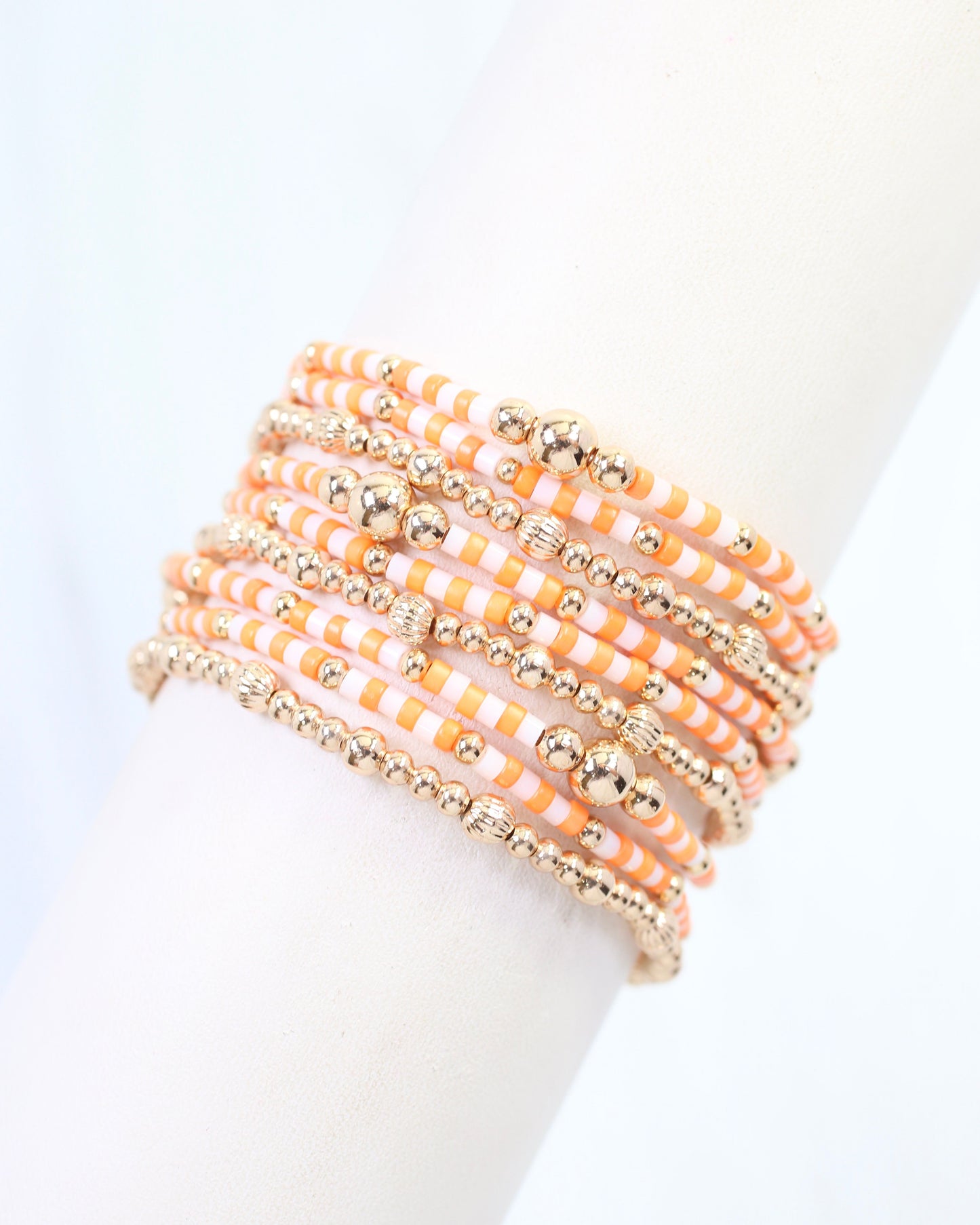 Renee Beaded Bracelet Set Orange White