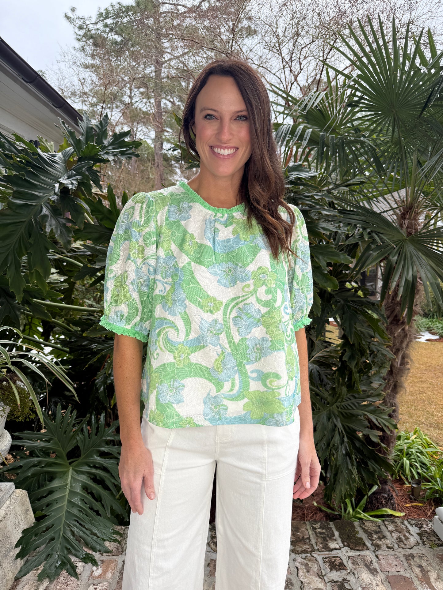 Pollie Green Floral Embroidered Lace Top