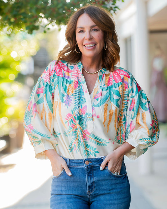 Laurel Tropical Print Silk Blouse