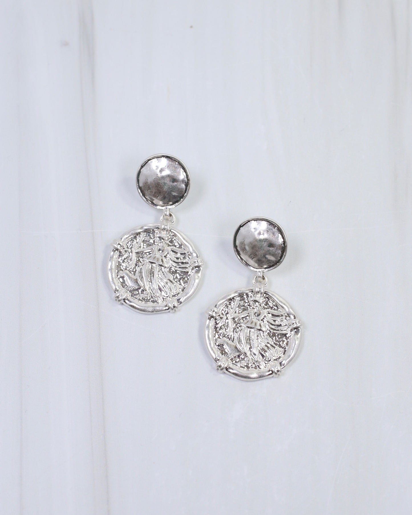 Innes Coin Drop Earring Worn Silver