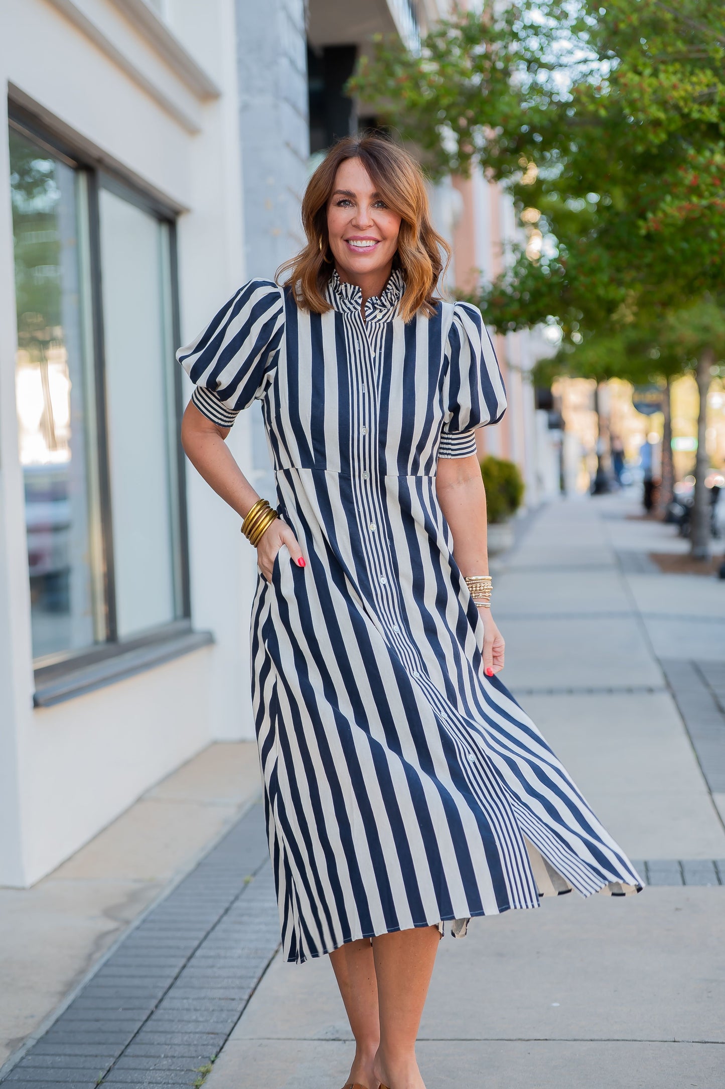 Vienna Striped Button Down Dress