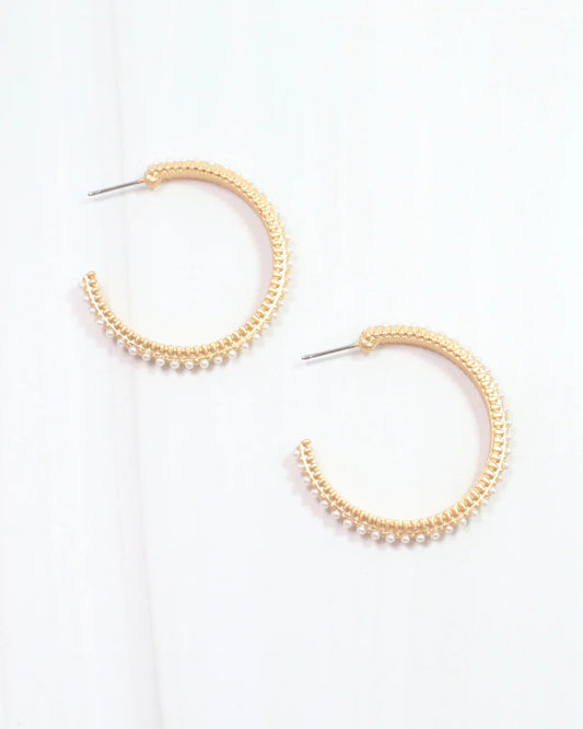 Antonia Pearl Hoop Earring Matte Gold