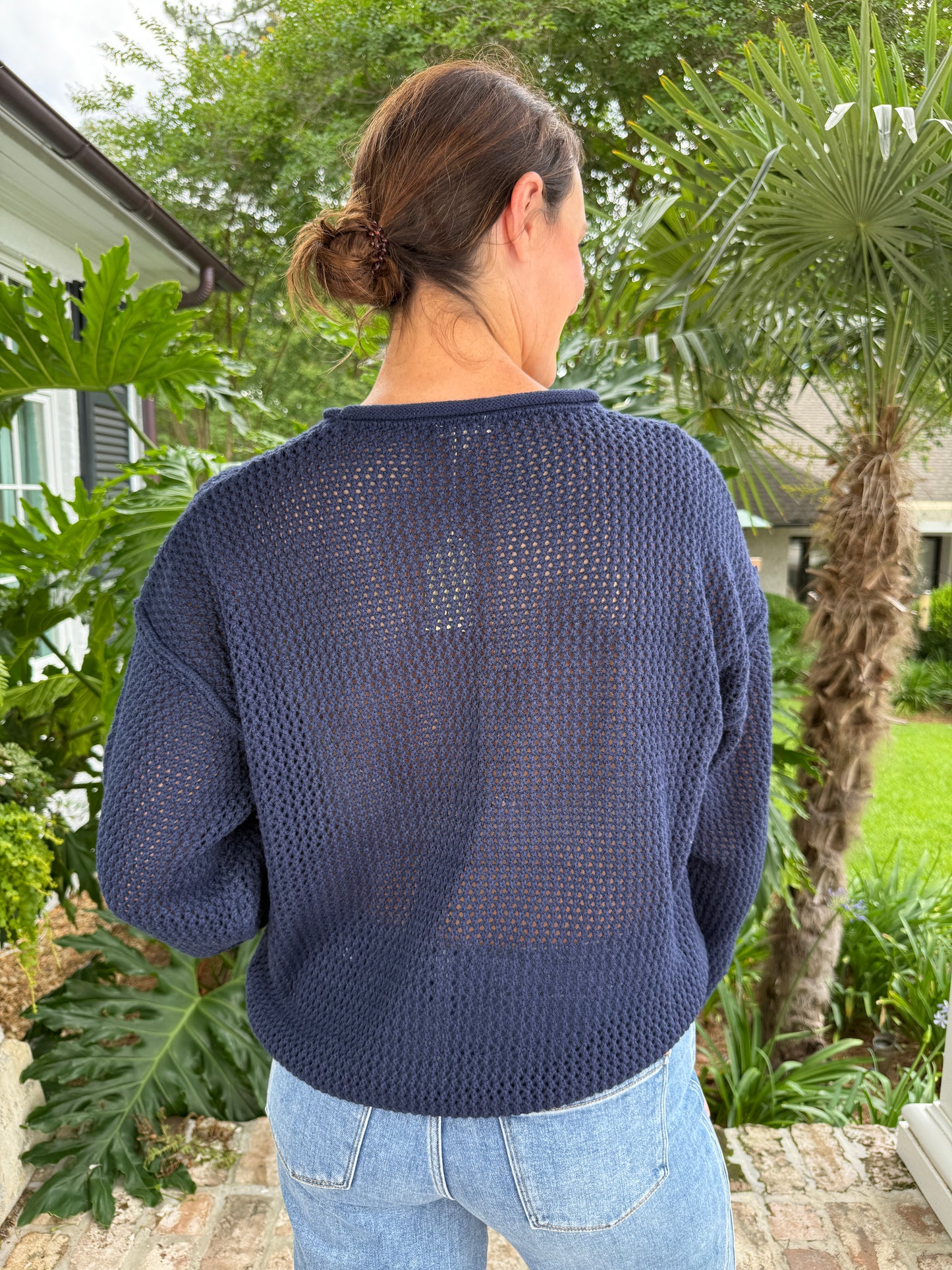 Americana Navy Blue Flag Crochet Knit Top
