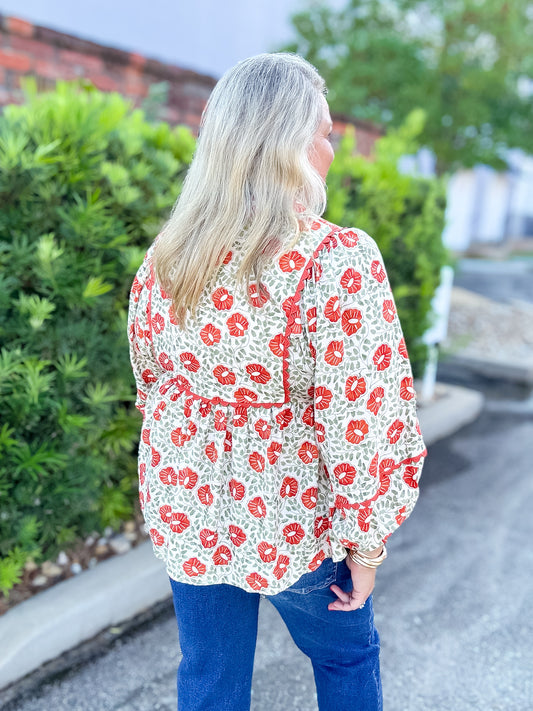 Fall Floral Print Long Sleeve Top