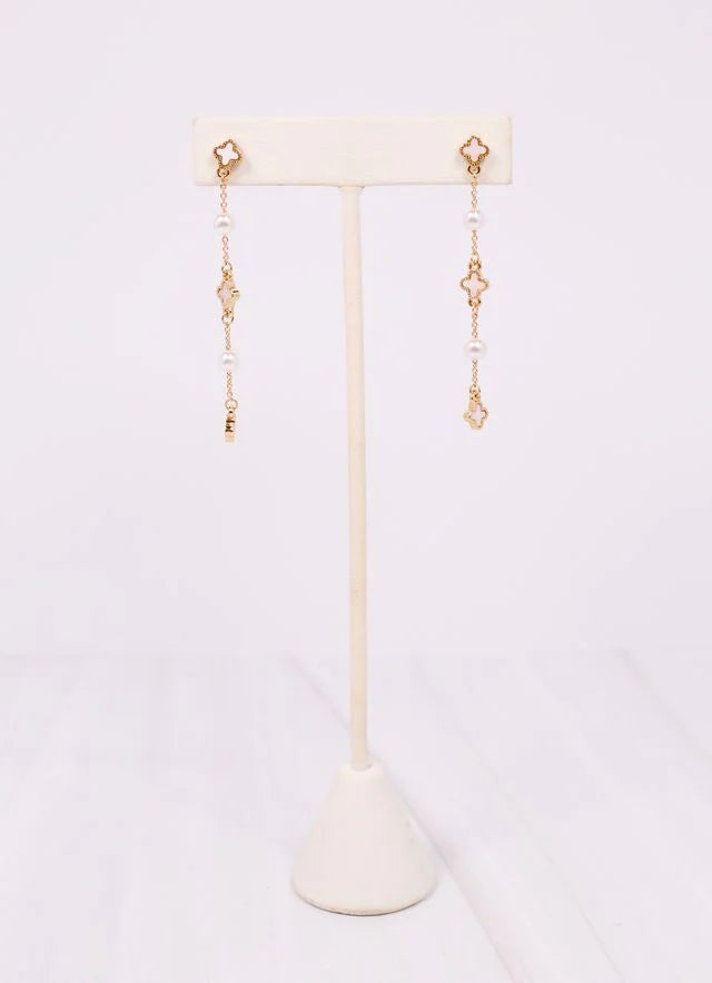 Connery Pearl Clover Drop Earring Gold