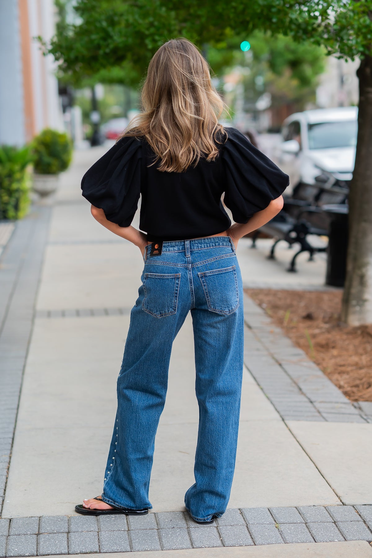 Lea Studded Baggy Jean-Dark Denim