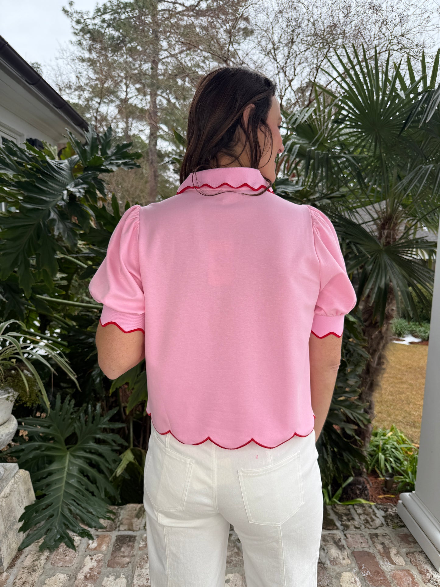 McKay Pink & Red Scalloped Top