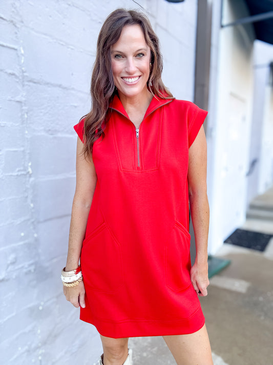 Jamis Half Zip  Dress - Red