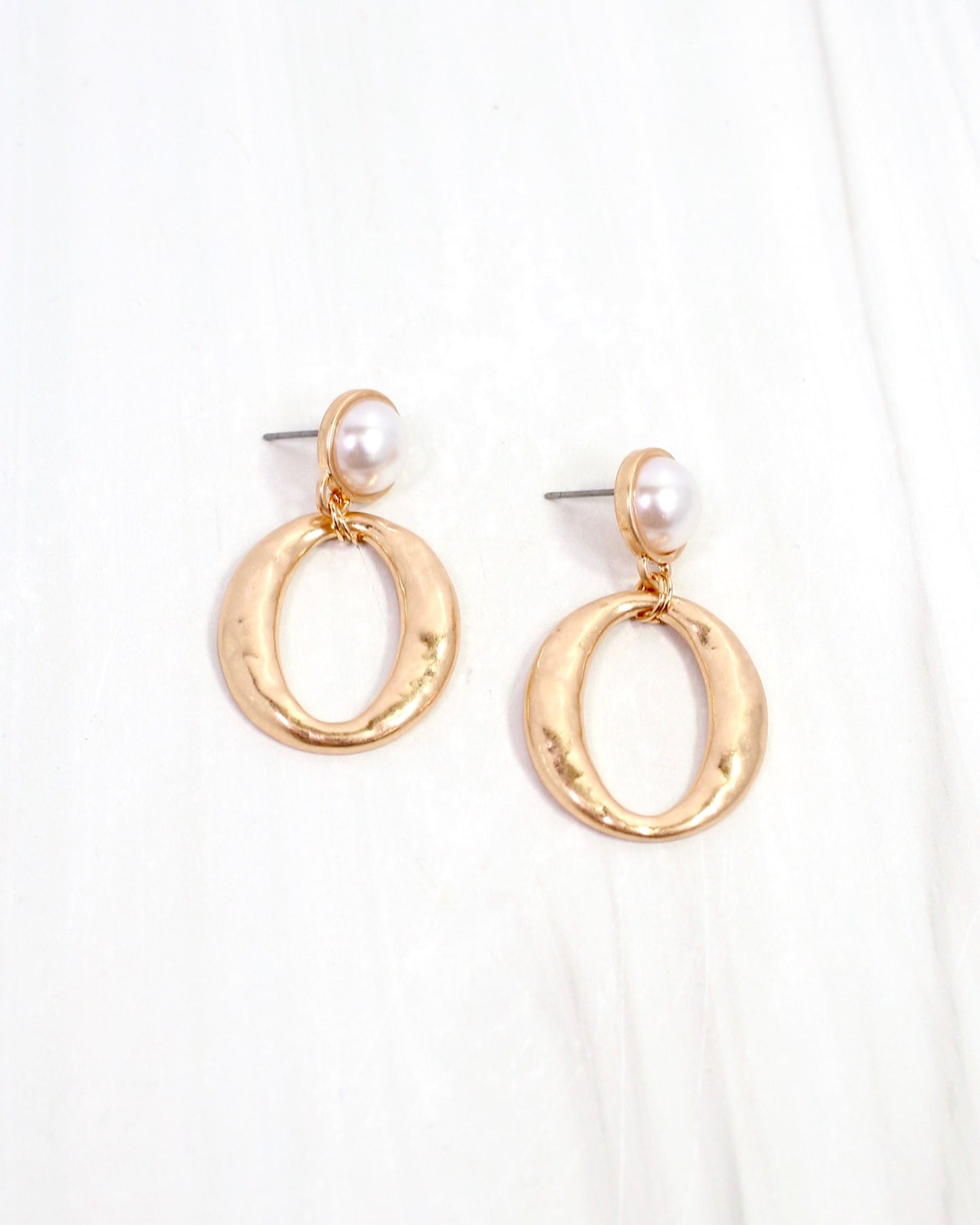Junee Pearl Circle Drop Earring Worn Gold