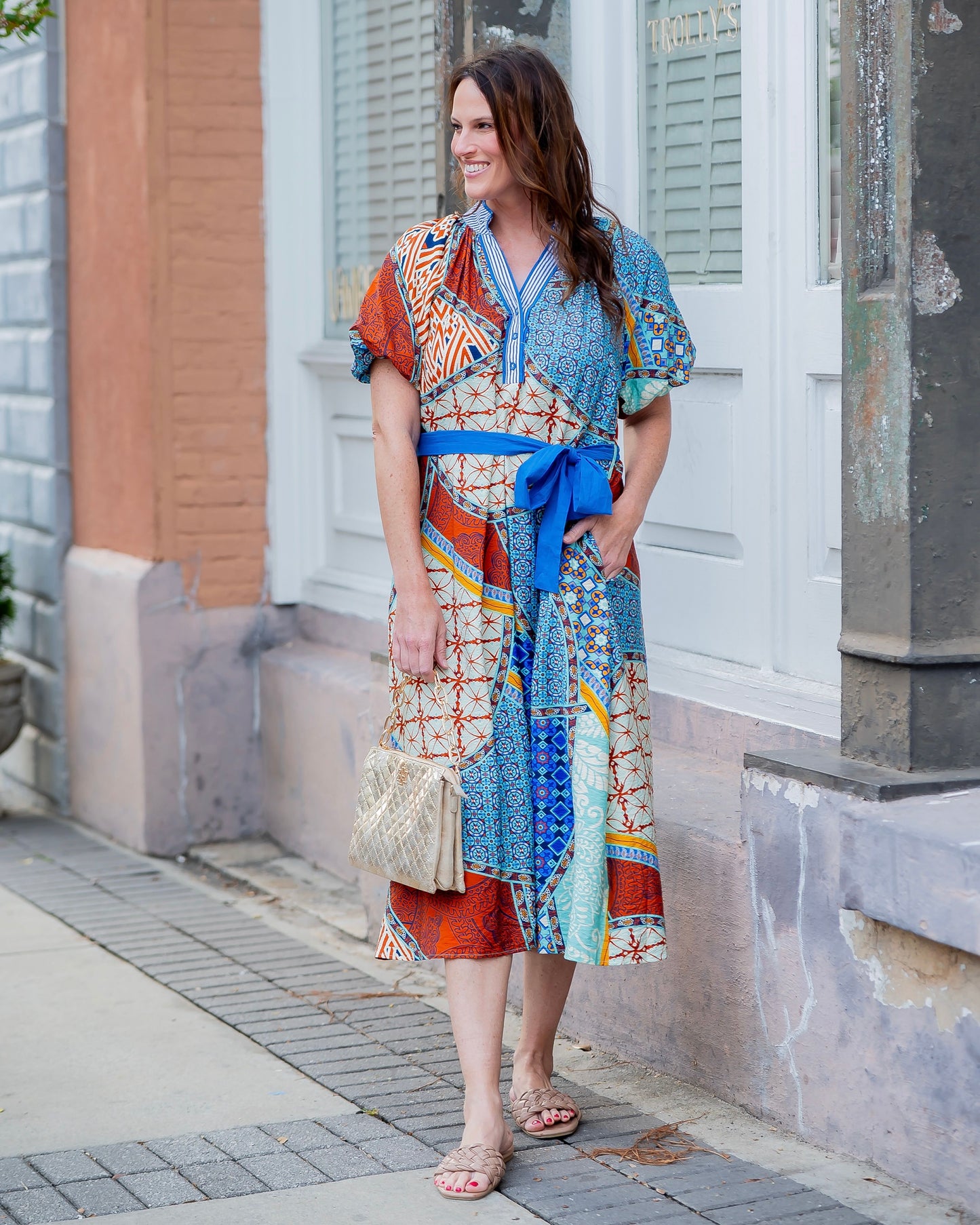 Berwyn Patchwork Maxi Dress-Blue Mix