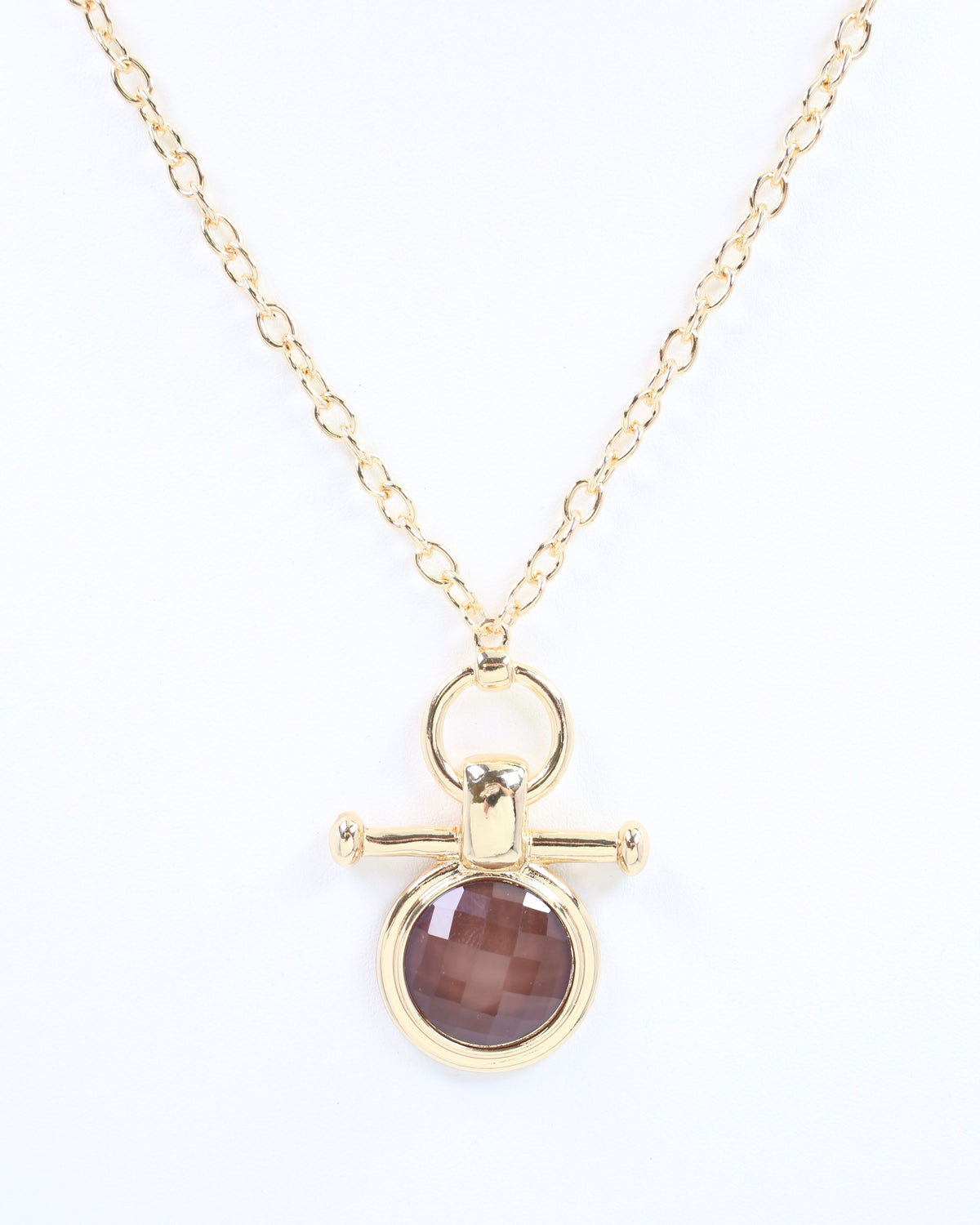 Meera Faceted Pendant Link Necklace Brown