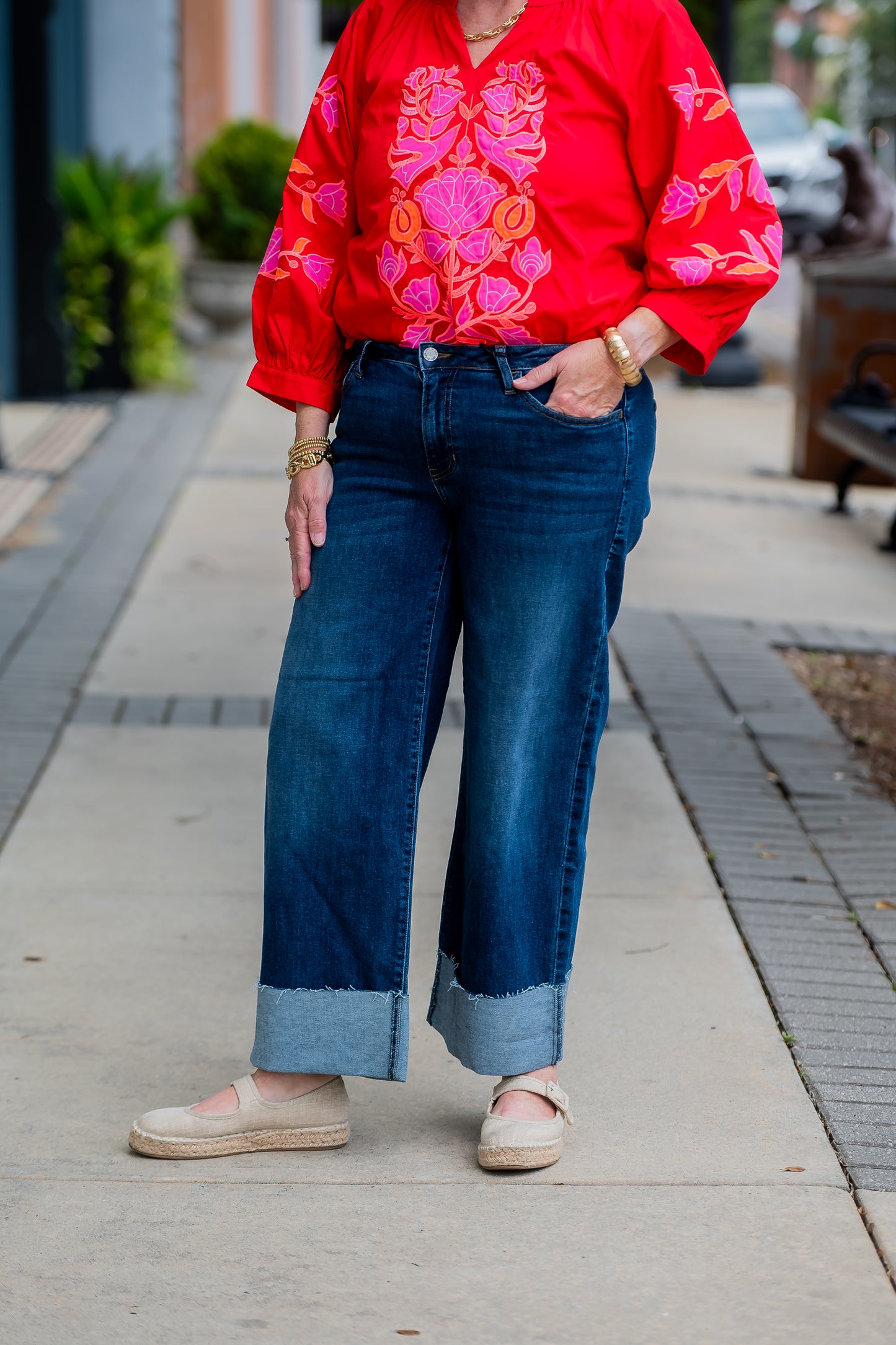 Ellie Cuffed Wide Leg-Dark Denim