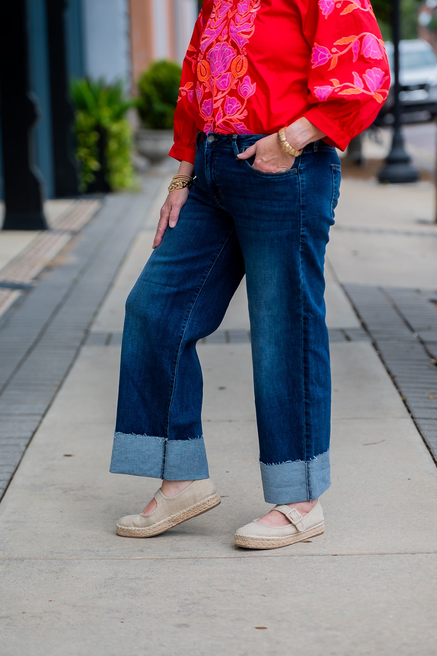 Ellie Cuffed Wide Leg-Dark Denim