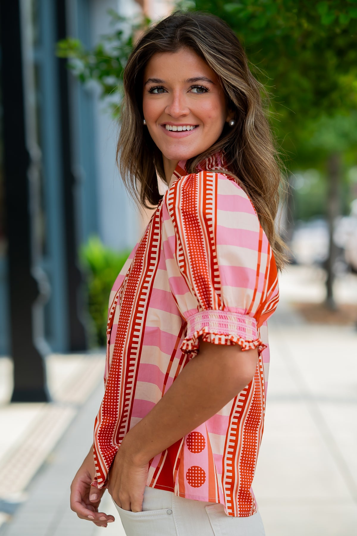 Emry Mixed Print Top-Rust