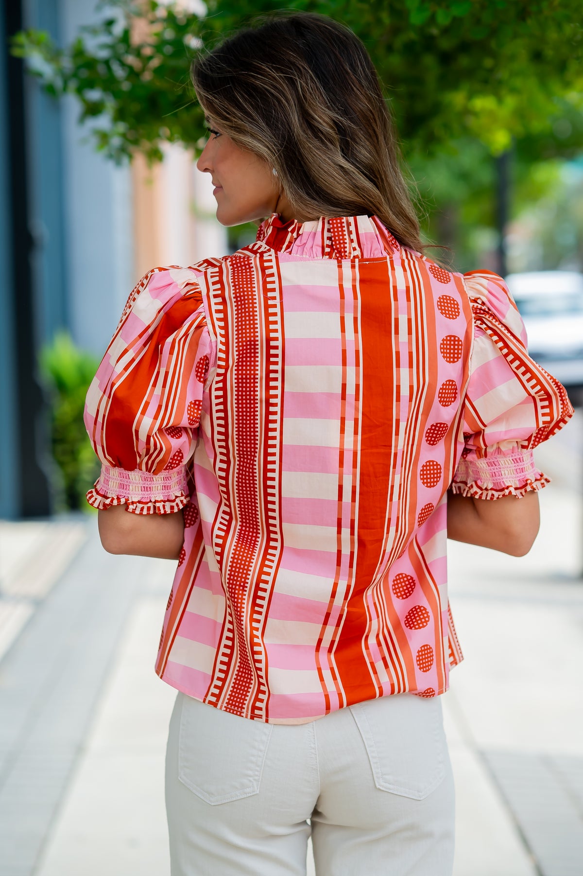 Emry Mixed Print Top-Rust