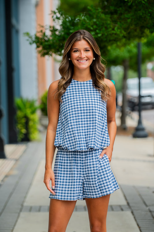 Annie Navy Gingham Top