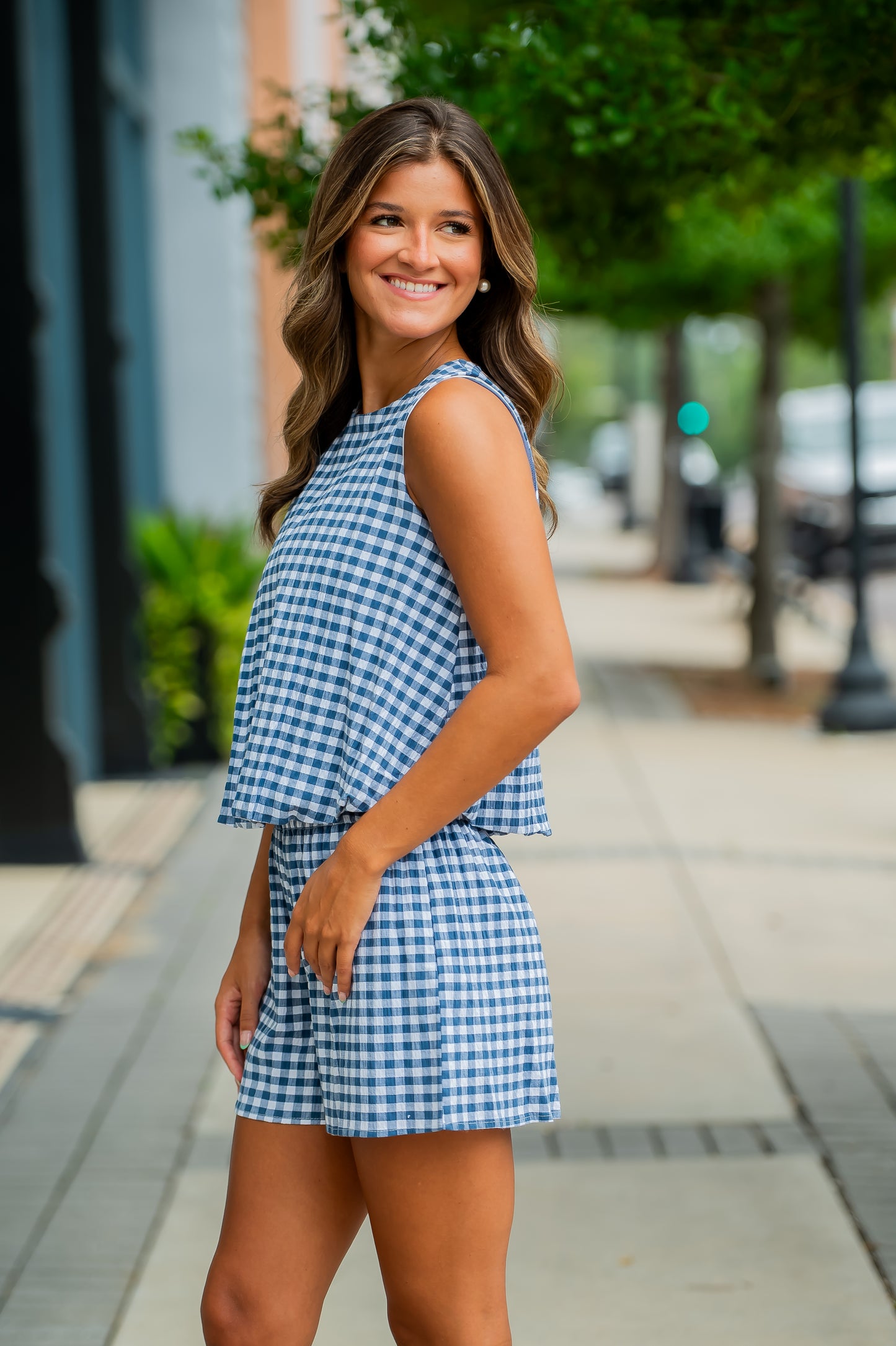 Annie Navy Gingham Top