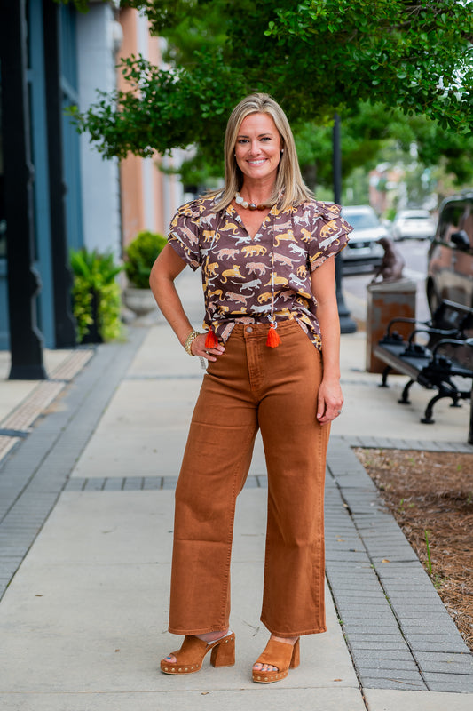 Gia Trouser Wide Leg-Rust