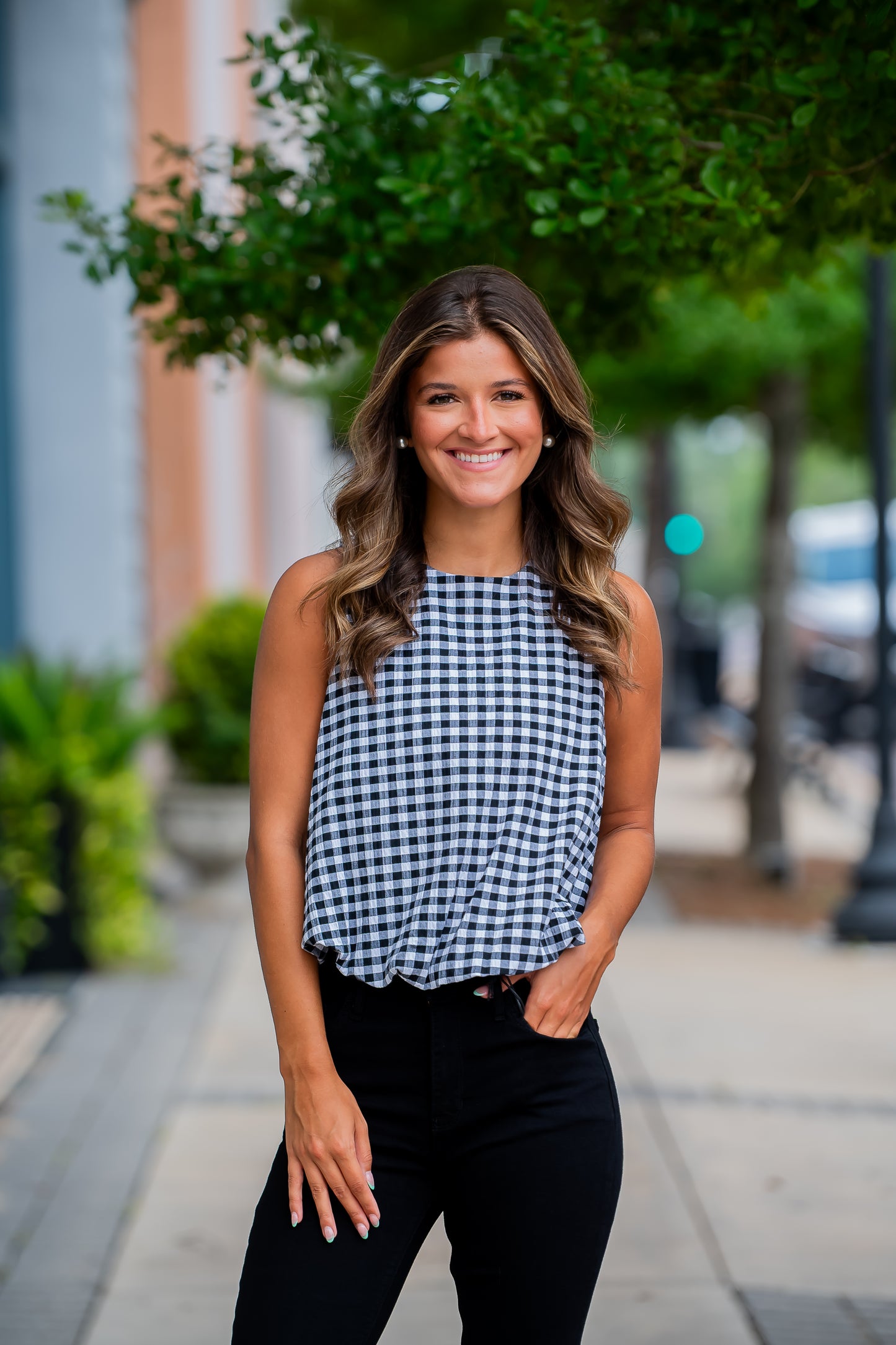 Annie Black Gingham Top