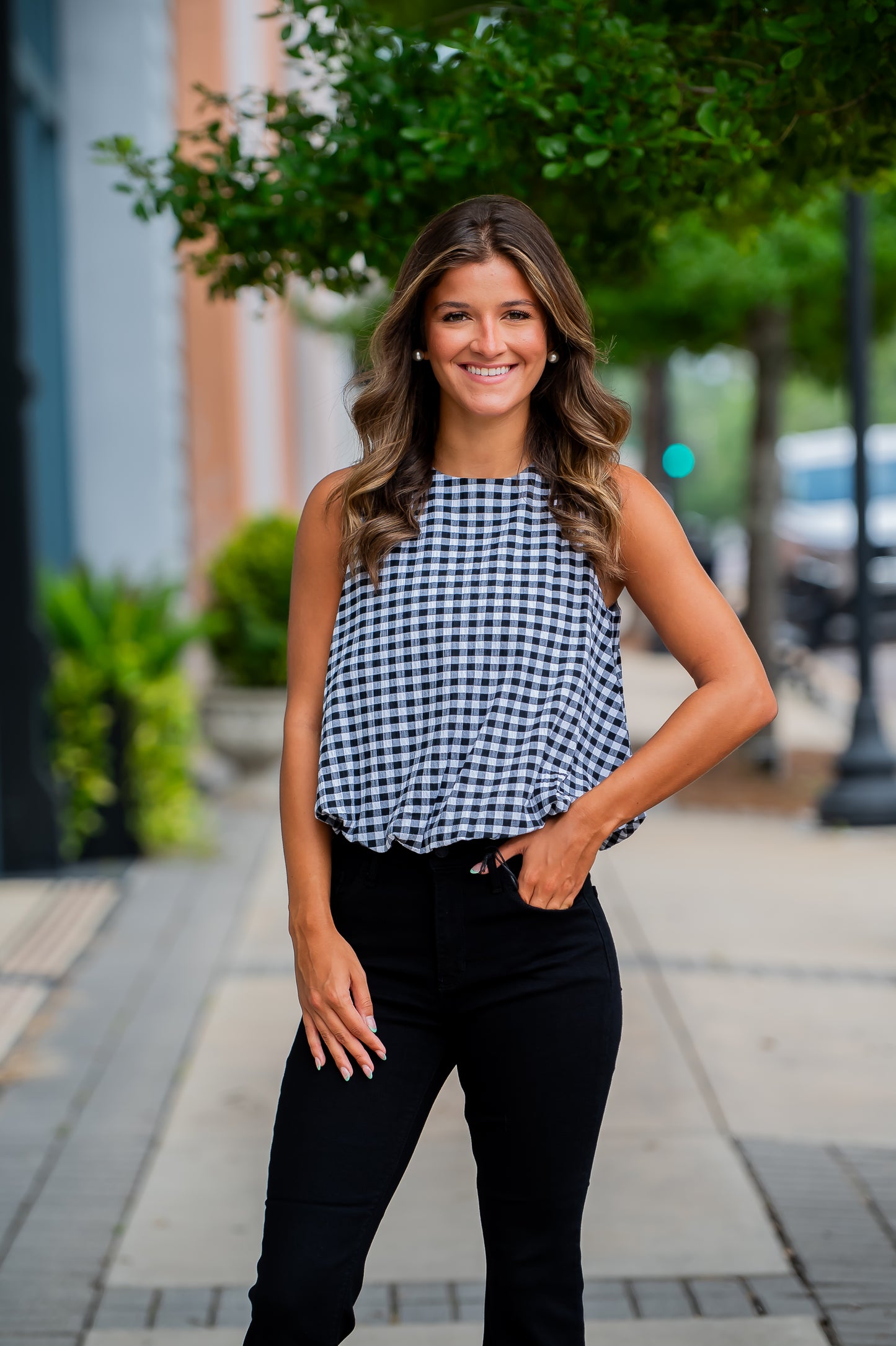 Annie Black Gingham Top