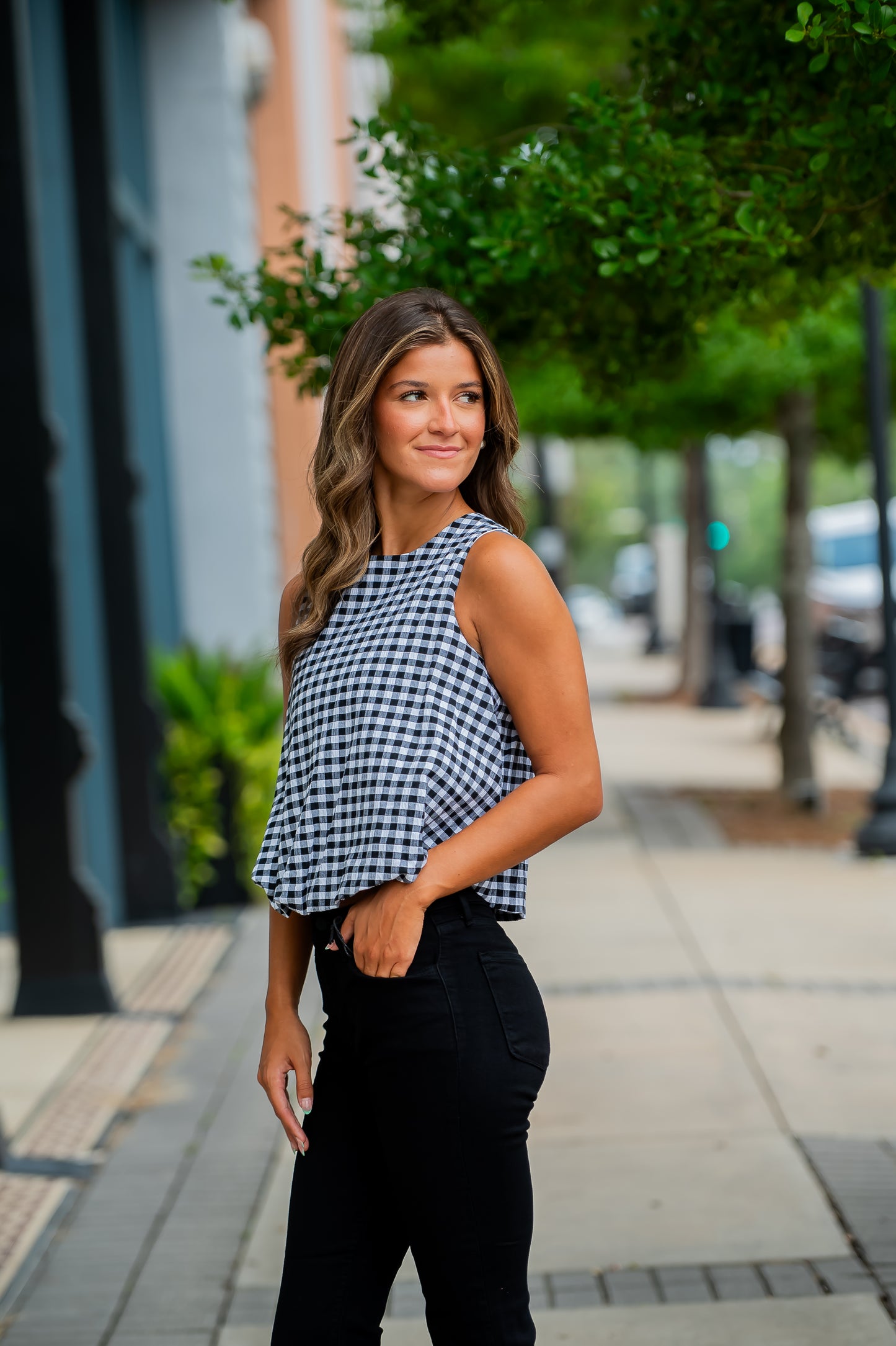 Annie Black Gingham Top