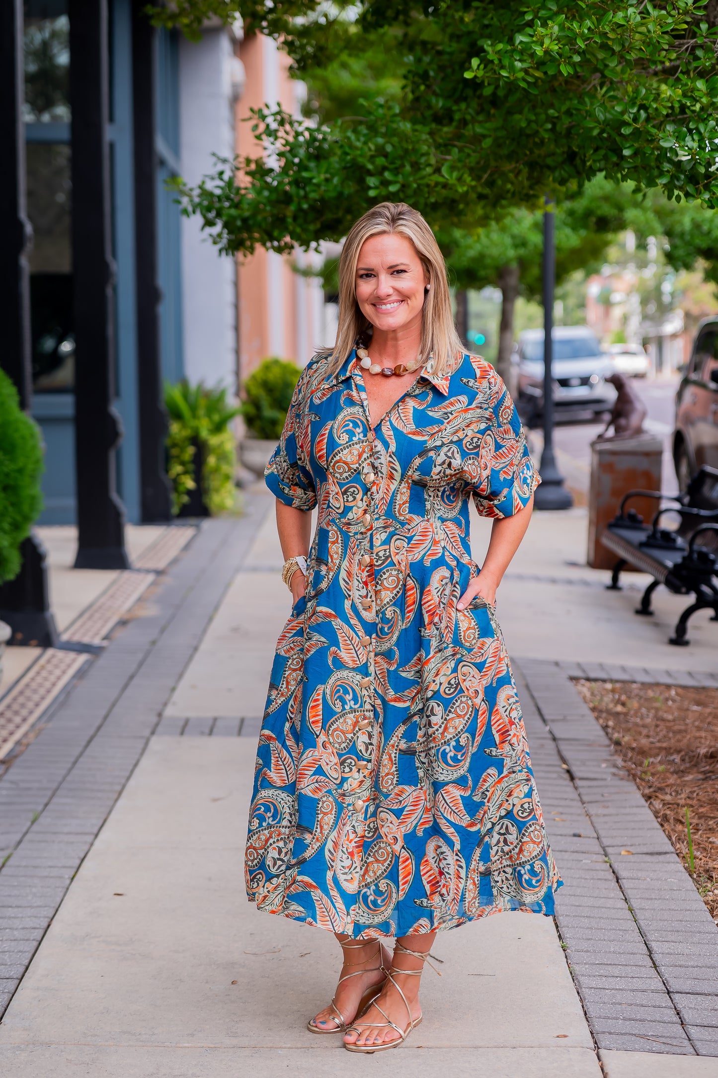Sylvia Collared Maxi-Blue