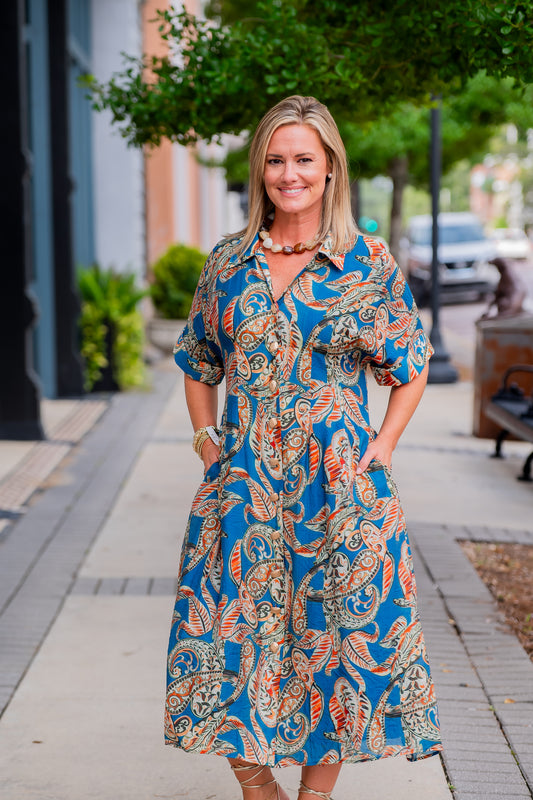 Sylvia Collared Maxi-Blue