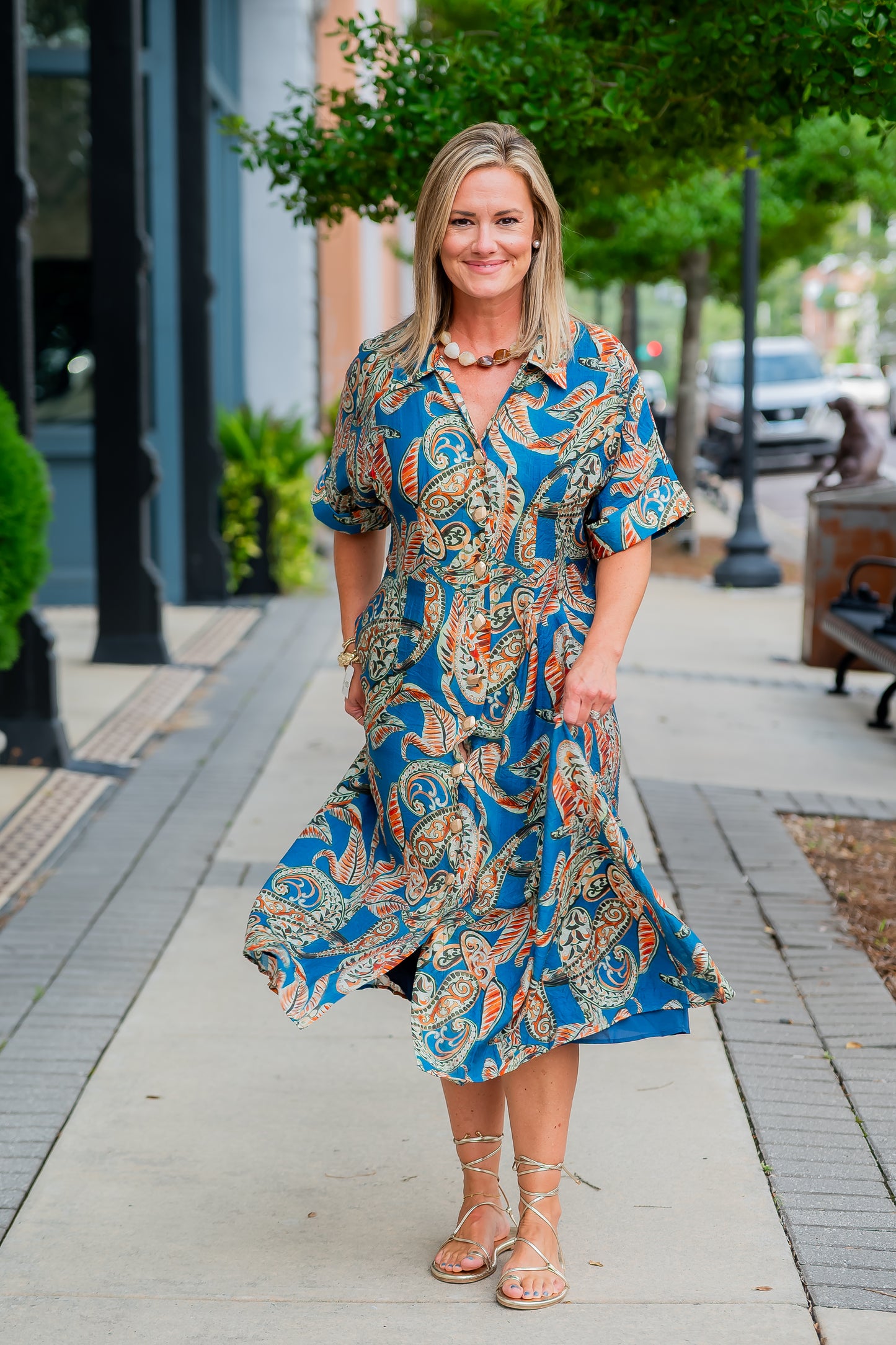 Sylvia Collared Maxi-Blue