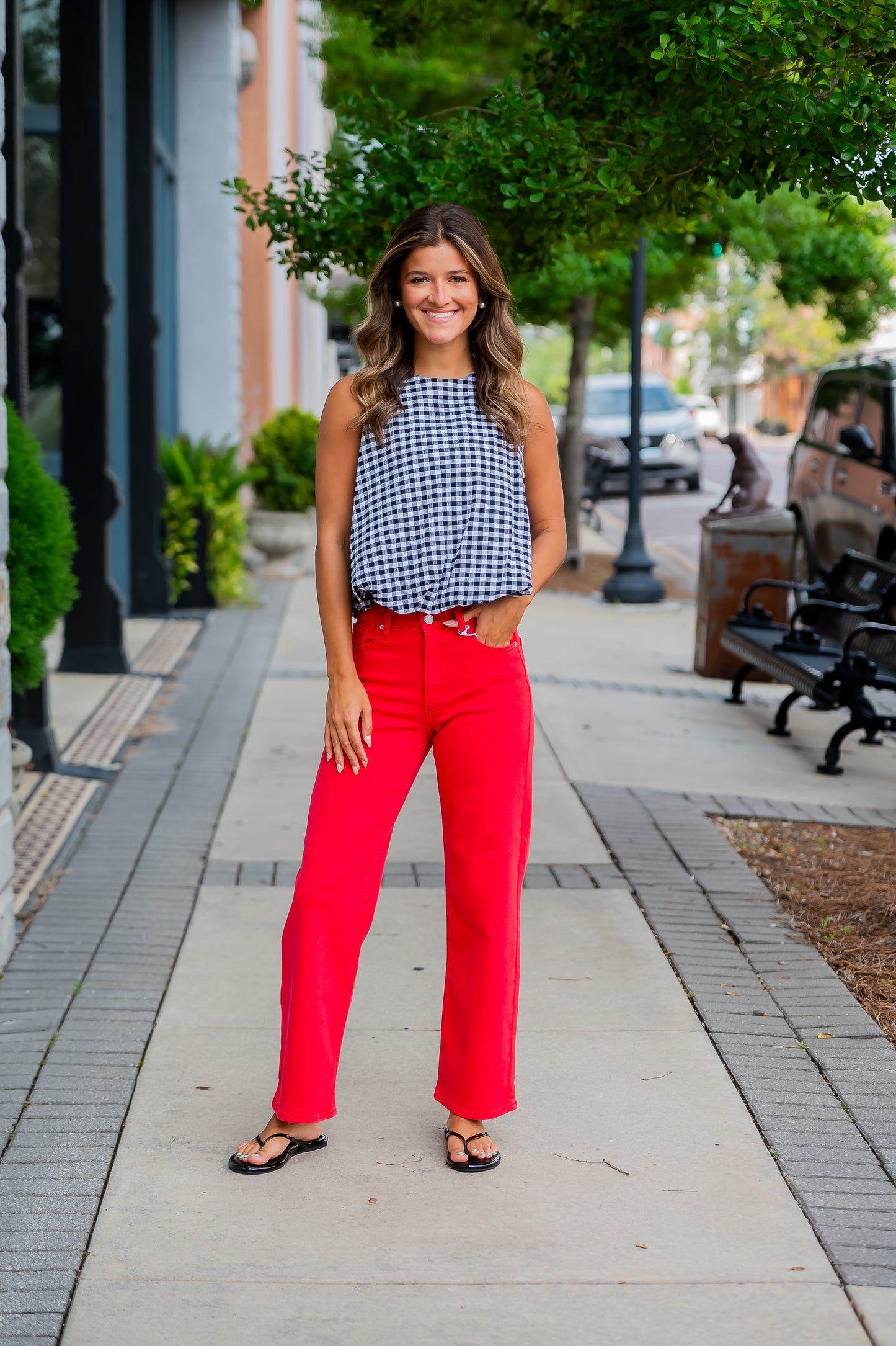 Mia Vintage Straight Denim-Red