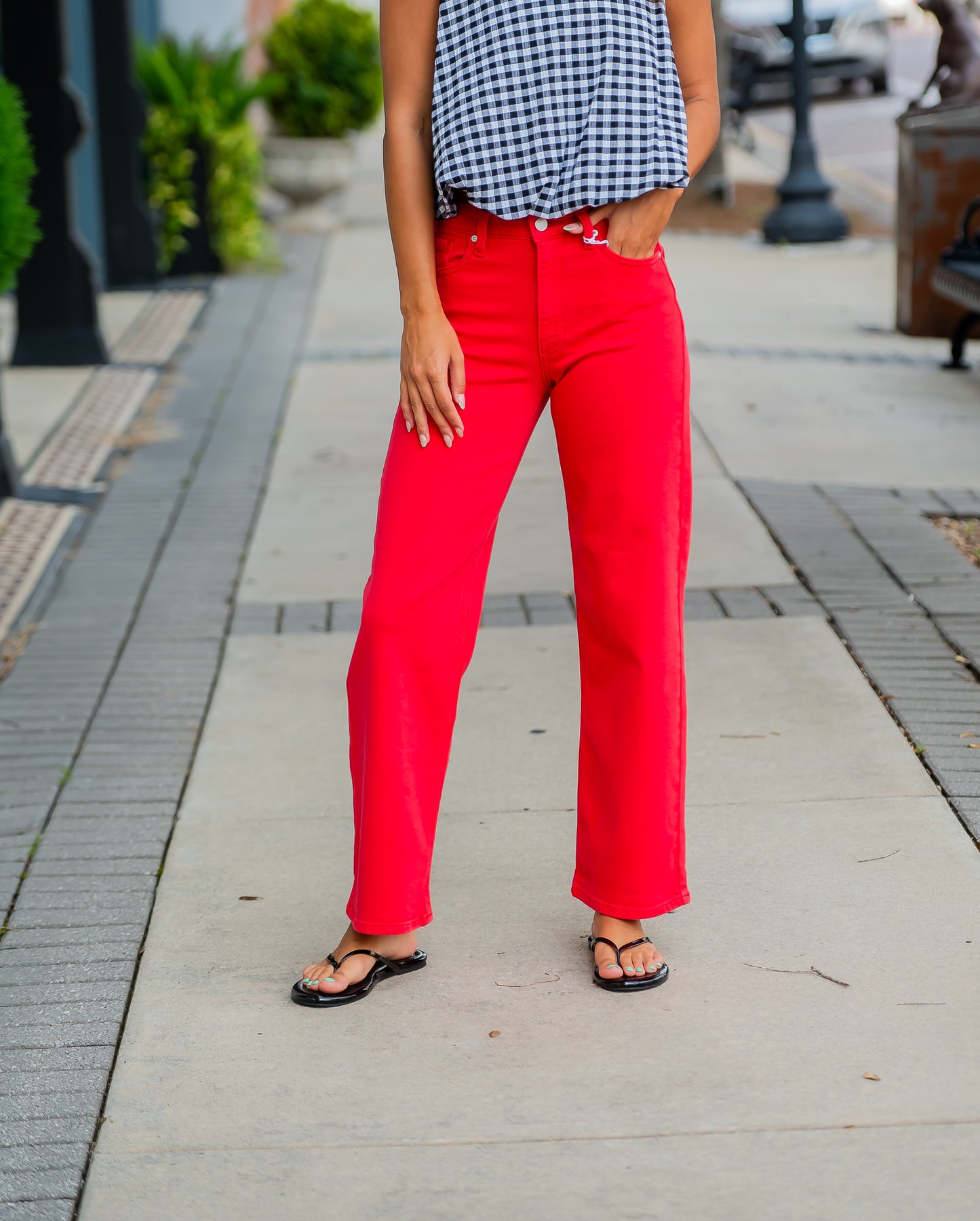 Mia Vintage Straight Denim-Red