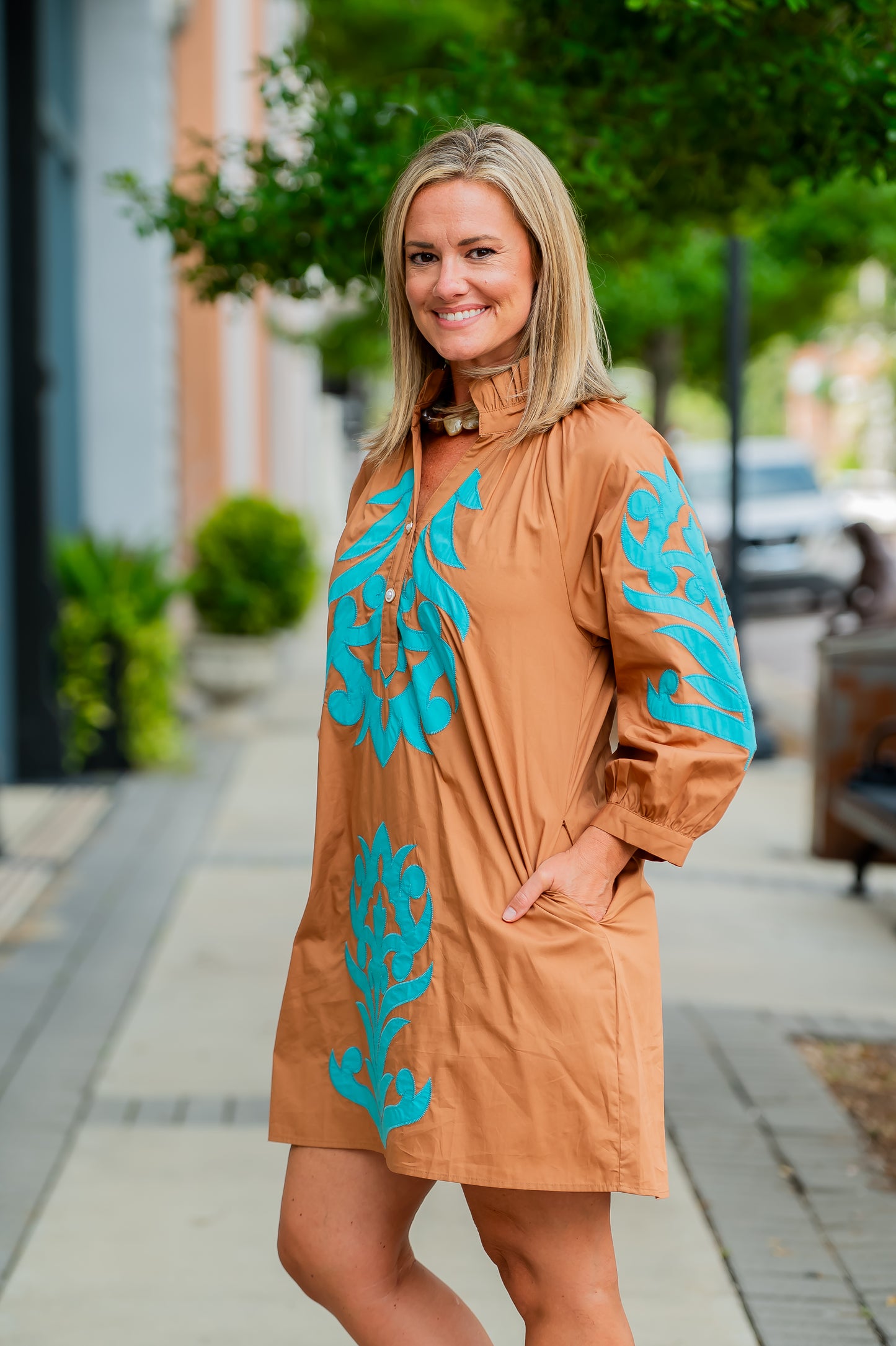 Monroe Shift Dress-Toffee/Turq